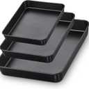 E-far Nonstick Baking Pans Set of 3, Rectangle Stainless Steel Sheet Cake Pan for Toaster Oven, 12.5/10.5/9.4 Inch, Black Bakeware for Brownie Lasagna Casserole Cake, Non-toxic & Healthy, 2 inch Deep