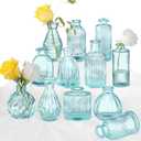 Bud Vases Set of 12, Blue Glass Vase Small Vintage Flower Vase for Decor Ribbed Glass Bud Vases in Bulk Wedding Decor Bridal Shower Party Centerpieces Home Room Table Decorations