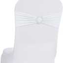 Howhic Pack of 120 Spandex Chair Sashes Bows Stretch Chair Cover Band with Buckle Slider Universal Elastic Chair Ties for Wedding Banquet Party Event Decoration (White)