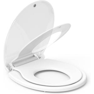 Round Toilet Seat with Built in Potty Training Seat, Potty Training Toilet Seat for Toddlers, Magnetic Kids Seat and Cover, Slow Close and Never Loosen, Fits both Adult and Child, White Round