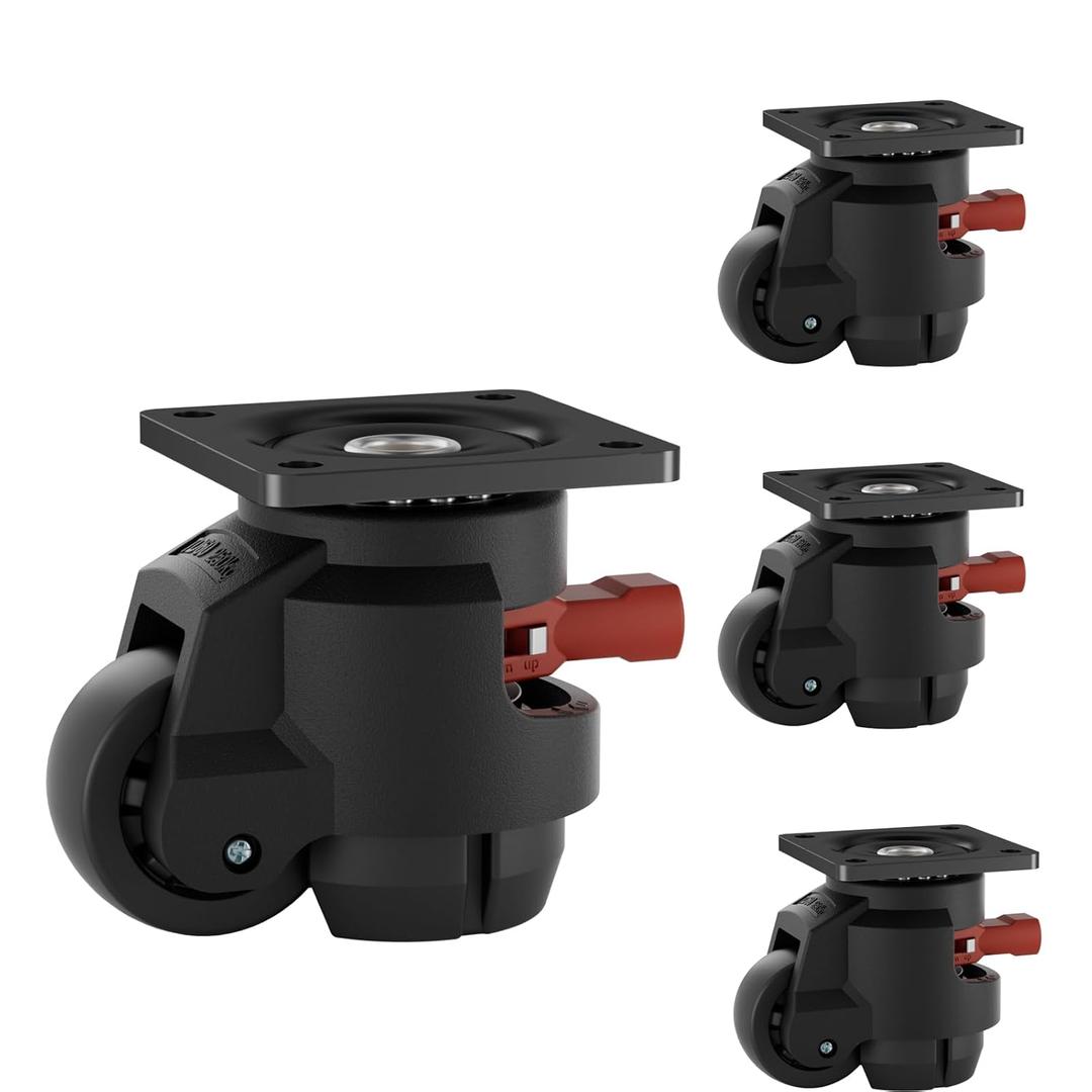 Plate Caster Leveling Casters Wheel with Ratchet Handle Height Adjustable Plate Casters Set of 4 Total Load Capacity 3300 Lbs Heavy Duty Industrial Retractable Casters -T80