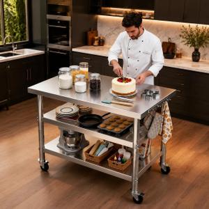 Stainless steel kitchen prep and work table with Wheels,36x24in,Multi-Size, 36"Lx24"Wx35"H
