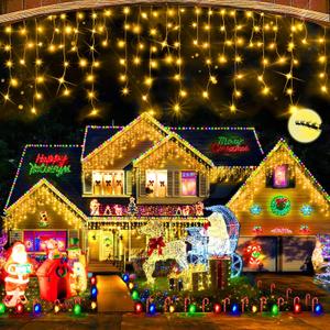 Hezbjiti Christmas Decorations Lights Outdoor, 400 LED 32.8 FT 8 Modes 75 Drops Fairy String Curtain Lights for Christmas Decor Eaves Window Party Yard Garden Indoor (Warm White)