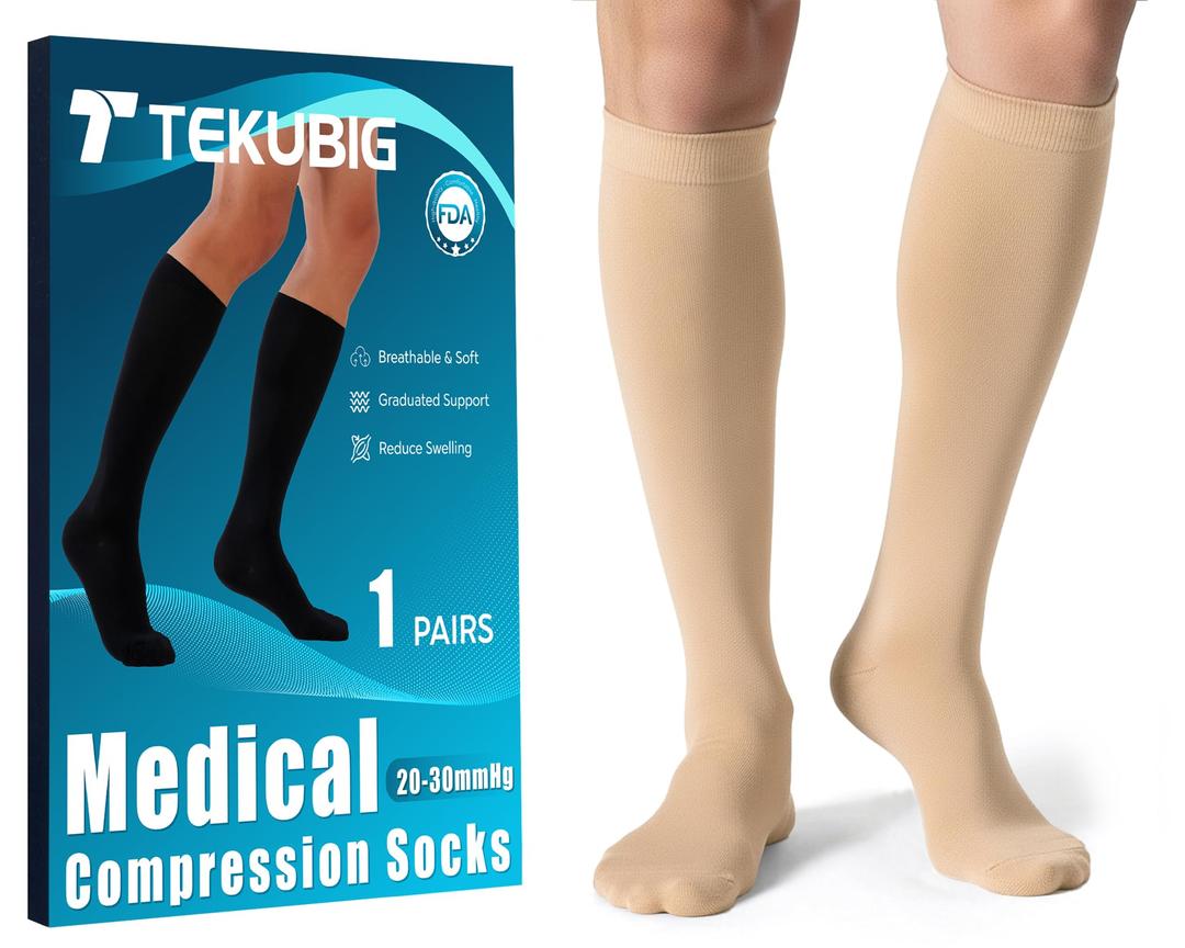 Medical Women Men Compression Socks Knee High 20-30 mmhg Graduated Stocking Support Hose Cute for Running Travel X-XL