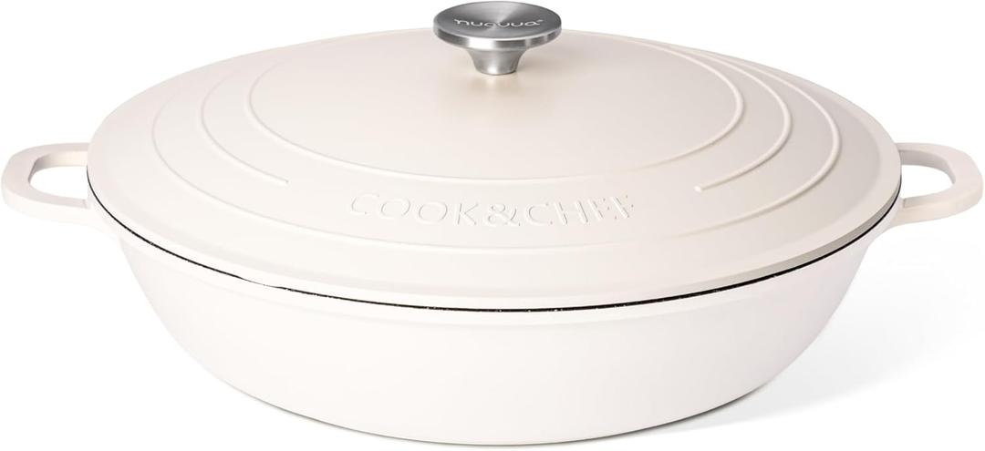 Nuovva Dutch Oven Pot with Lid – Non Stick Dutch Oven for Sourdough Bread Baking – Cast Aluminum Cooking Pot – Oven Safe Stock Pot – 5.5-Quart, 12 Inch, Gray – by Nuovva