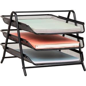 Mind Reader 3-Tier Paper Tray, Desktop Organizer, File Storage, Workspace, Office, Metal Mesh, 11.75"L x 13.75"W x 10"H, Black