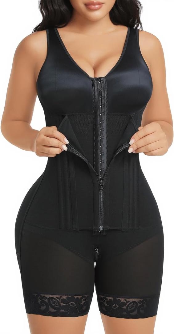 YIANNA Overbust Fajas Colombianas Shapewear for Women Tummy Control Body Shaper Girdles Post Surgery Compression Garment (Black, M)