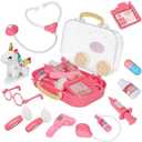Doctor Kit for Toddlers 3-5, Kids Veterinarian Playset with Plush Unicorn & Ambulance Storage Box, 12Pcs Medical Pretend Play Set, Educational Toddler Girl Toys Gift for Boys Ages 3 4 5 6, Pink