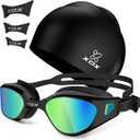 XDX Swim Goggles with Swim Cap Anti-Fog Pool Goggles with Detachable Lenses Swimming Goggles Cap Set for Youth Men Women