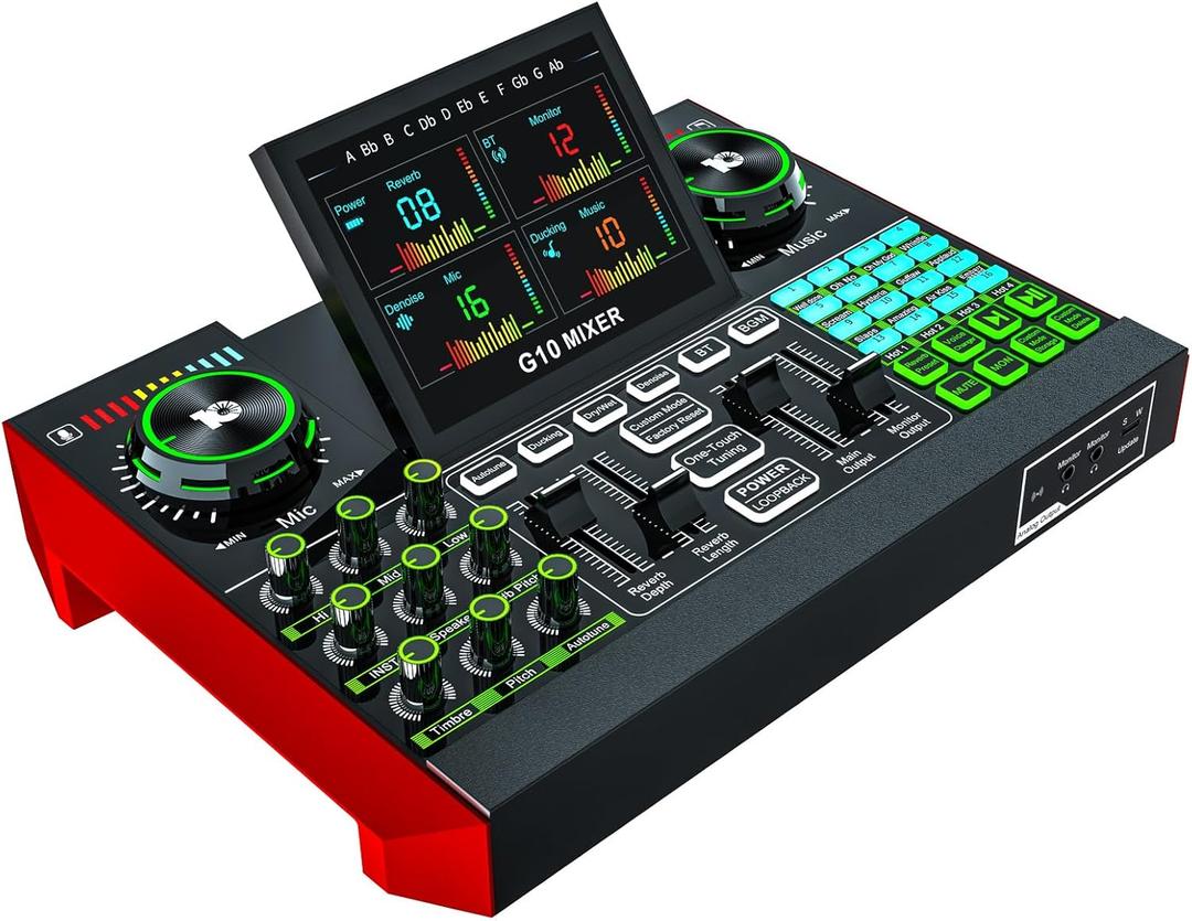 G10 Gaming Audio MixerPodcast Equipment Live Sound Card for StreamingAudio Interface DJ Mixer Sound Card/Board Condenser Microphone for Tiktok Gaming Video Content Creator Kit.