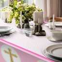 2 x Oudain 2 Pcs Girls First Communion Decorations Tablecloths Pink Baptism Communion Cross Table Covers Newborn Baby Girl Shower Table Cloth for 6 or 8 Foot Bible Party Decor