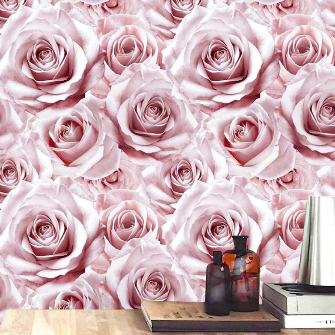 Abyssaly Pink Rose Floral Peel and Stick Wallpaper Modern Large Flower Contact Paper Boho Removable Self Adhesive Mural Wall Decor for Bedroom Living Room Cabinets Thicken Vinyl Roll 17.3" x 236"