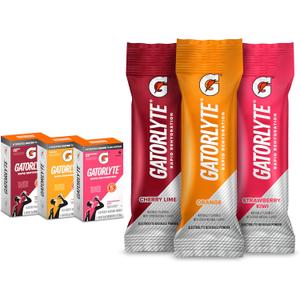Gatorlyte Rapid Rehydration Electrolyte Beverage, Variety Pack, Lower Sugar, Specialized Blend of 5 Electrolytes, No Artificial Sweeteners or Flavors, 18 pack, 1 pack mixes with 16.9oz (500ml) water (EXP 10/16/26)