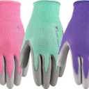 Wells Lamont 3 Pair Pack Womens Gardening Gloves | PU Coated Grip Work Gloves| Each Pack Includes Pink, Green, Purple | Medium (413MF)