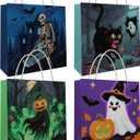 Giphtkom 16 PCS Halloween Paper Gift Bags with Handles, Trick or Treat Bags in 4 Designs, Candy Goodie Snack Bags for Halloween Party Favor Supplies Decoration (Pixel Style)