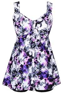 DANIFY Plus Size Swimsuit for Women Tankini Swimdress Tummy Control Swimwear Two Piece Bathing Suit with Shorts (14, Hs32 Floral)