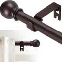 Curtain Rods for windows 66-120 inch, 5/8 inch Decorative Brown Splicing Heavy Duty Metal Curtain Rod set with Brackets