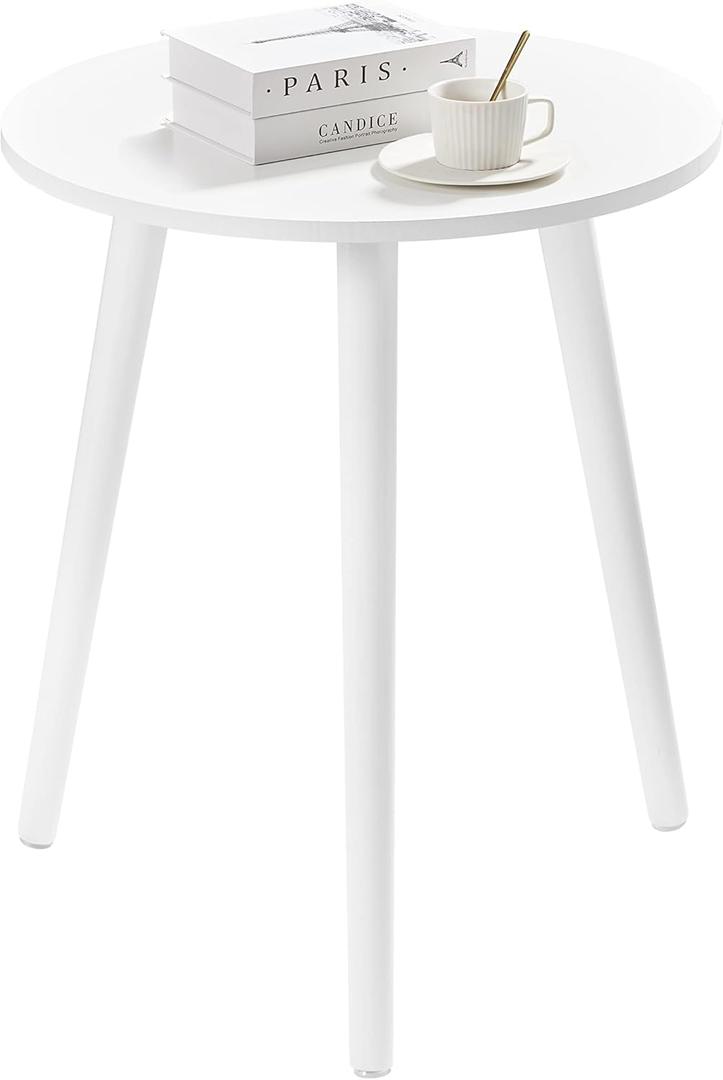 Apicizon Small Round Side Tables End Table Bedroom, White Nightstand Bedside Table for Living Room, Coffee Table with White Wood Legs, 16.5 x 20.5 Inches