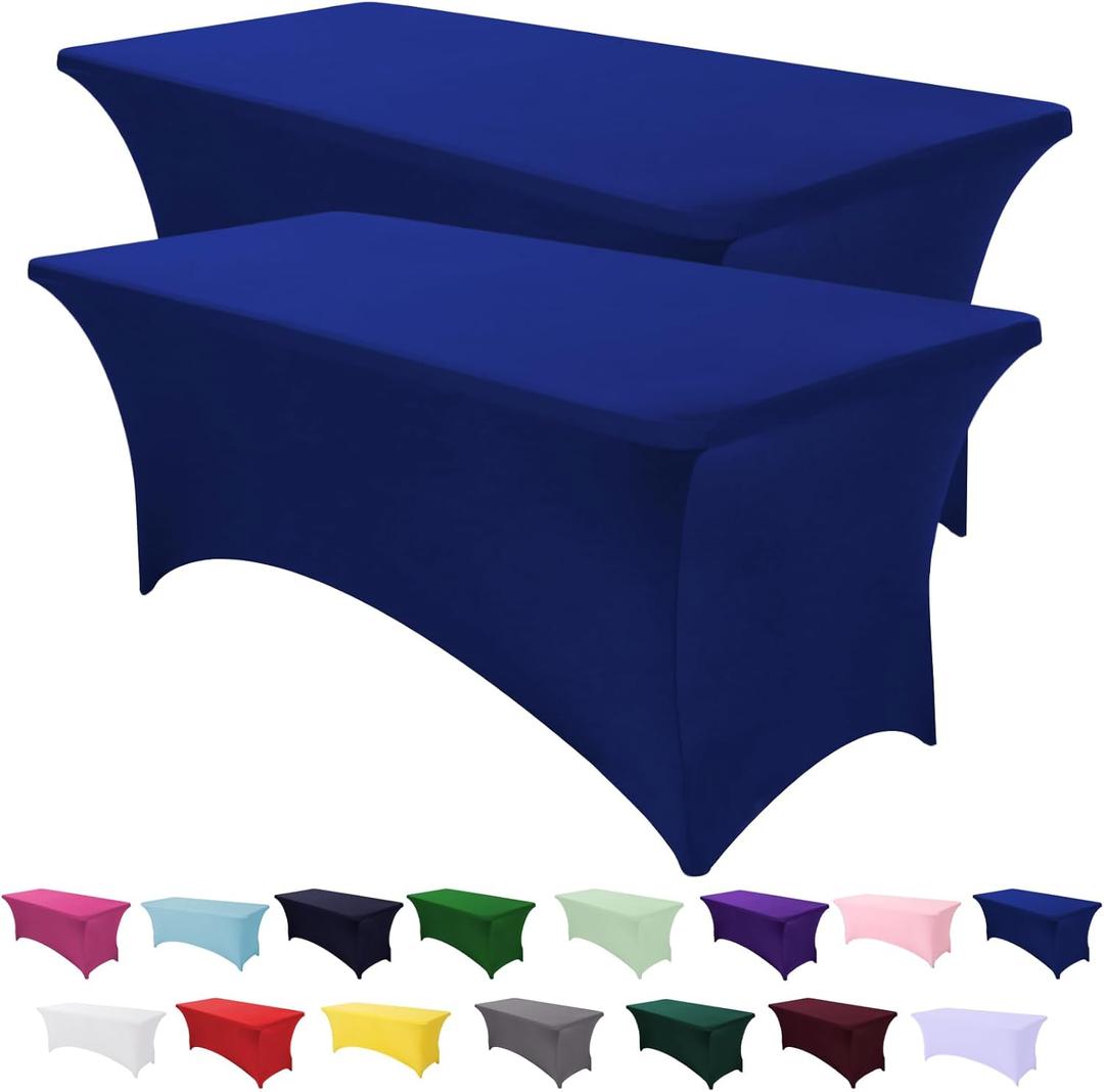 Spandex Table Cover 2 Pack 6Ft Royal Blue Fitted Tablecloths,Washable Wrinkle Resistant Stretch Table Cloth Rectangle for Party Hosting Supplies,Wedding Decorations,Vendor Display,Banquet