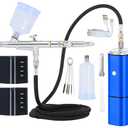 Cordless Airbrush Kit with Compressor Dual Action Rechargeable Detachable Air Brush Gun Portable for Makeup Art Painting Craft Cake Tattoo Model Barber with Two Replacement Batteries