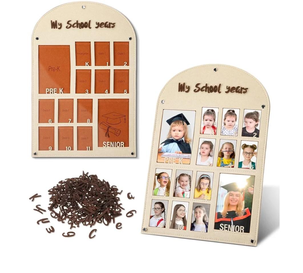 Qunclay DIY Pre-k to 12 Grade Photo Frame with 248 Letters and Numbers, Felt School Years Picture Frame Gift K to 12th Grade, Kindergarten to Graduation Photo Collage for School Days Display
