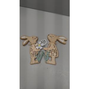 Easter Decorations for Table, Farmhouse Rustic Wooden Bunny with Metal flower Tiered Tray Decor Spring Party Outdoor Indoor Decor for Table Tabletop Shelf Mantel Yard, Easter Gifts for Kids