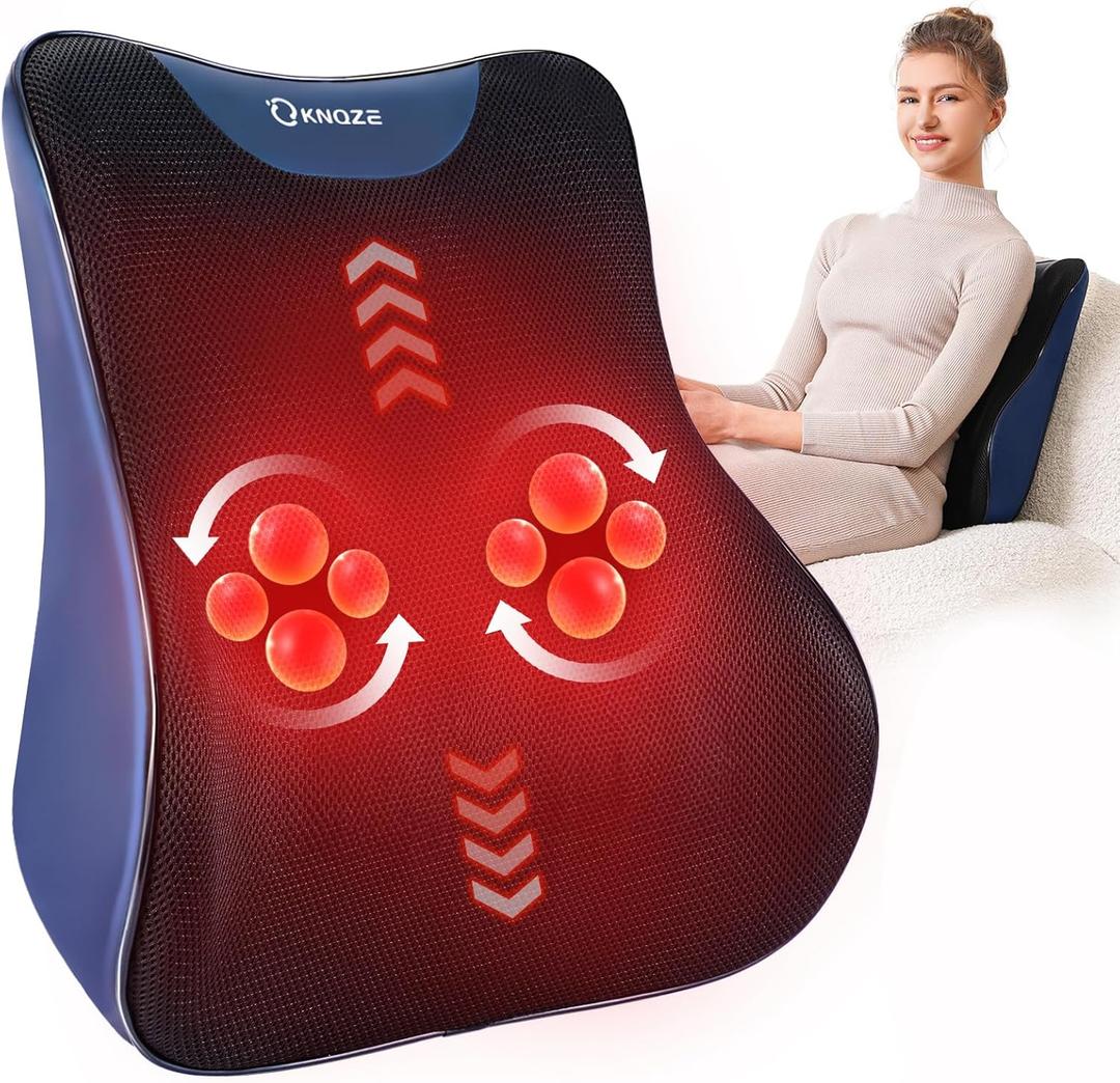 KNQZE Back Massager for Pain Relief Deep Tissue, Shiatsu Full Back Rolling Massager with Heat for Neck, Leg, Shoulder, Massagers for Chair with 3 Intensities & Spot Massage, Large Size(18*16in), Gifts