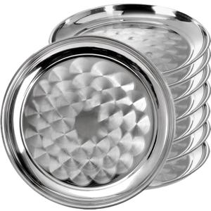 8 Pack Stainless Steel Round Serving Tray, 12 Inch Silver Oven Baking Tray, Dishwasher Safe Sturdy Metal Display Tray for Coffee Table, Bar, Party, Club, Home, Ottoman