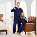 PJGGZ Matching Pajamas for Couples, Long Sleeve PJs for Men & Women Luxury Warm Soft Cozy Two Pieces Set Pijamas in Winter