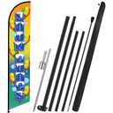Fanfanwin Snow Cones Feather Flag with Pole Kit 15 ft Banner Sign for Business Advertising Feather Flag Sign with Flagpole for Outside Garden Business Store Party