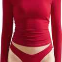 OMKAGI Women Long Sleeve Shirts Cotton Ribbed Fitted Basic Tops Crewneck Y2K Top (X-Small)