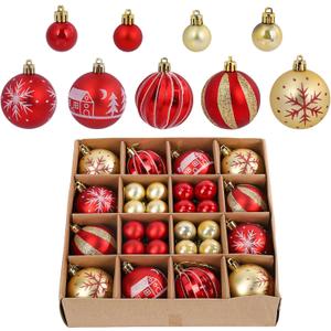 44Pcs Christmas Ball Red and Gold Christmas Ornaments Set for Valentine's Day Backyard Holiday Wedding Party Decor with 12 pcs 2.36 Large and 32 pcs 1.18 Mini Christmas New Year Decorations Balls