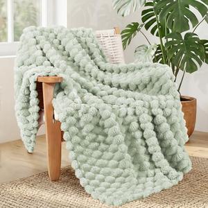 Whale Flotilla Fleece Throw Blanket for Couch or Bed, Luxury 3D Jacquard Super Soft Lightweight Summer Spring Blanket, Cozy Fluffy Plush Decorative Sofa Blankets, 50x60 Inch, Sage Green