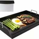Upgrated 2516 Nonstick Universal Cast Iron Griddle, Muti-Purpose Cooking Griddle for Gas Grill with Grease Groove, Pre-Seasoned Flat Top Plate Insert for Camping, Tailgating, Parties