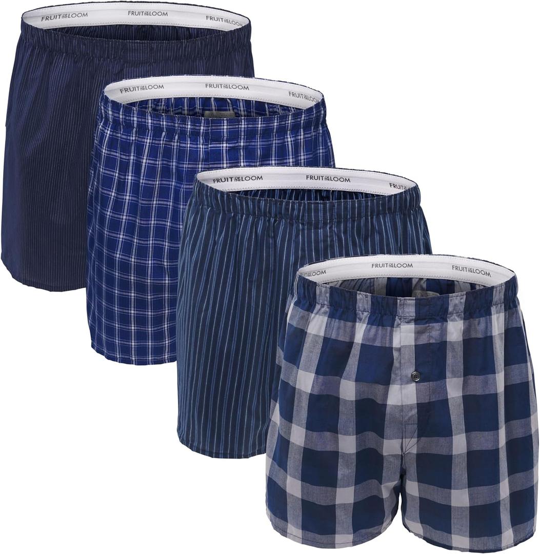 Fruit of the Loom Men's Premium Tag-Free Cotton Underwear (Regular & Big Man) (Medium, Boxer - 4 Pack - Woven Assorted)