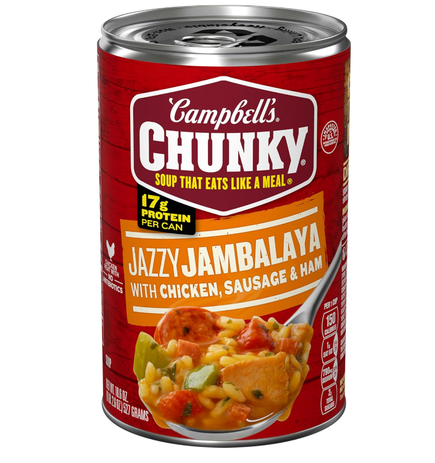 Campbells Chunky Soup, Jazzy Jambalaya with Chicken, Sausage and Ham Soup, 18.6 oz Can (Pack of 10) (EXP 03/31/28)