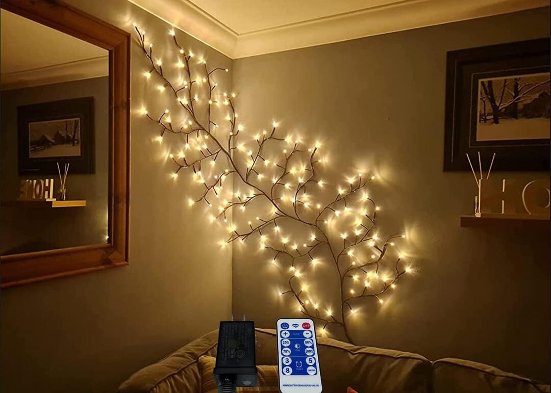 LKGOOD Vines for Room Decor with Remote Control On/ Off Timmer Dim, 7.5FT Artificial Plants Tree Willow Vine Lights Plug in 144 LEDs for Walls Bedroom, Living Room, Indoor Home Decoration(Brown)