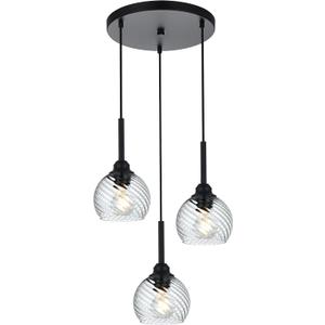 3 Light Black Cluster Pendant Light with Striped Swirl Globe Glass Pendant Lighting for Kitchen Island, Modern Dining Room Light Fixtures Over Table Hanging Ceiling Light, E26 Base