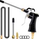 Brass Industrial Air Blower with Adjustable Nozzle, Universal Blow Hose & Steel Extensions - Air Compressor Dusting Tool (Black)