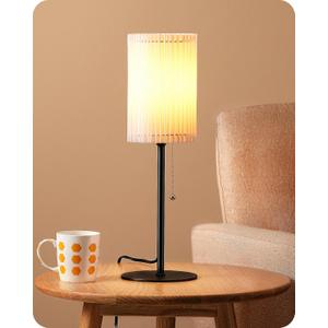 EDISHINE 19.09" Modern Table Lamp, Cylindric White Paper Origami Lampshade, Boho Bedside Lamp with Pull Chain Switch & Metal Base, E26 Socket, Nightstand Lamp for Bedroom Living Room Kids Room