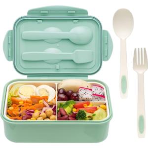 LOVINA Bento Boxes for Adults - 1100 ML Bento Lunch Box For Kids Childrens With Spoon & Fork - Durable Perfect Size for On-the-Go Meal, BPA-Free and Food-Safe Materials (Green)