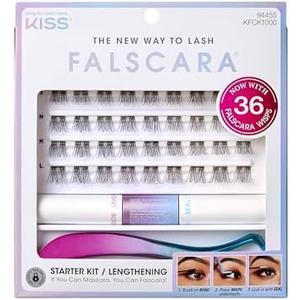 FALSCARA Complete DIY Eyelash Extensions Starter Kit, Bond & Seal, Precision Applicator & 36 Lengthening 10mm-12mm Natural Volume Lash Extension Wisps, Sporty Style & Rounded Shape