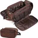 PAVILIA Large Toiletry Bag for Men Women, Mens Travel Bag Toiletries Organizer Case for Grooming, Travel Essentials Shaving Dopp Kit, PU Leather Water Resistant Cosmetic Pouch, Dark Brown (Extra Large (12.5x6x7))