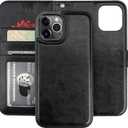Bocasal Compatible with iPhone 12 Pro Max Wallet Case with Card Holder PU Leather Magnetic Detachable Kickstand Shockproof Wrist Strap Removable Flip Cover 6.7 inch (Black)