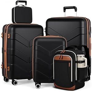 TILYMOL Luggage Sets 5 Piece - Expandable Suitcase Set with TSA Lock & Spinner Wheels, Lightweight PP Hardshell Travel Luggage for Men Women, Black