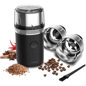 COSORI Electric Coffee Grinders for Spices, Seeds, Herbs, and Coffee Beans, Spice Blender and Espresso Grinder, Wet and Dry Grinder, Included 2 Removable Stainless Steel Bowls, Black