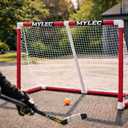 Mylec PVC Junior Hockey Folding Goal for Indoor + Outdoor (54 x 44 Inches), Lightweight & Portable, Sleeve Netting System (Red, 15 Pounds)