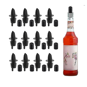 12 PCS Bottle Pourers And 12 PCS rubber pourers dust cap covers Syrup Pourer Pour Spouts Plastic Liquor Bottle Pourers with Rubber Pourers Dust Cap Covers Bottle Pourers (black)
