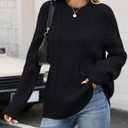 CiCiBird Women Fall Sweater Oversized Cable Knit Tops Fashion Crewneck Pullover 2025 Long Sleeve Outfits (Black, L)