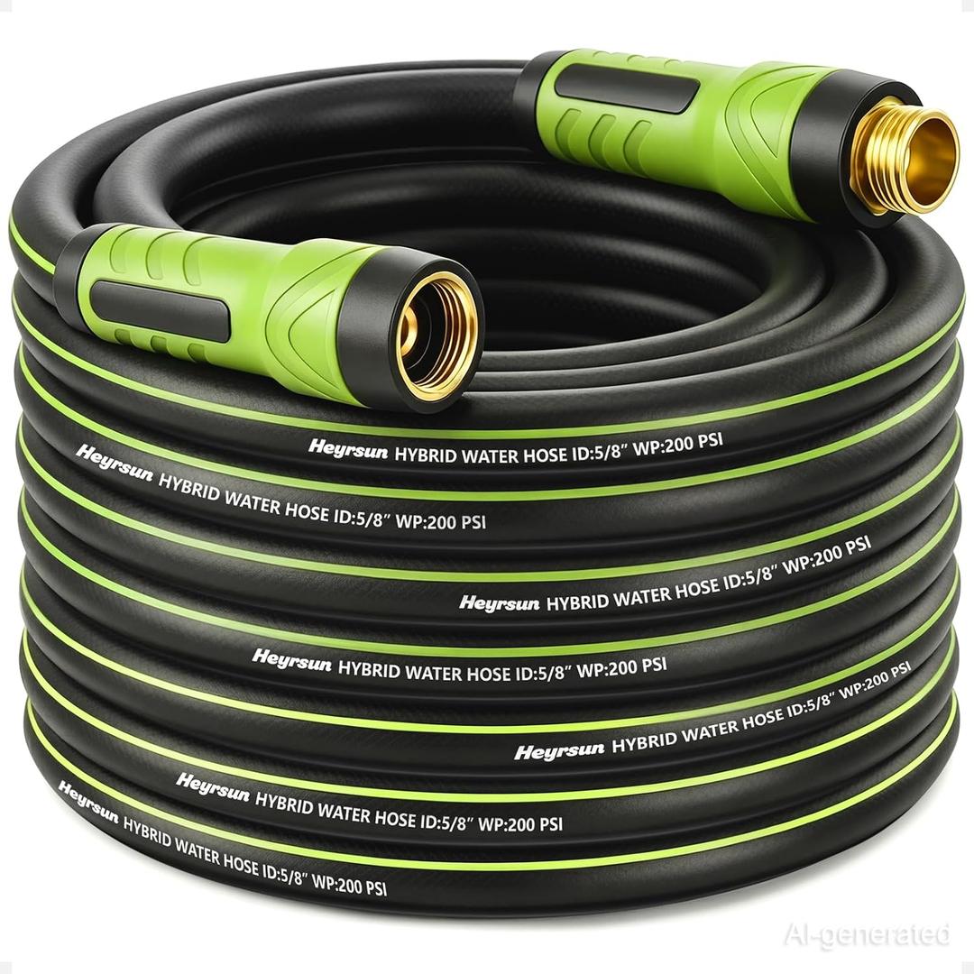 Garden Hose 50ft x 5/8", NON-EXPANDABLE Water Hose Heavy Duty, Flexible, Lightweight, Kink Resistant & Outside Hybrid Hose, Male to Female Fittings
